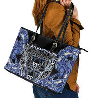 Aotearoa Ngati Kahungunu Leather Tote Bag Maori Tribal Blue Paua Shell Pattern