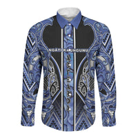 Aotearoa Ngati Kahungunu Long Sleeve Button Shirt Maori Tribal Blue Paua Shell Pattern
