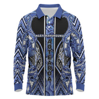 Aotearoa Ngati Kahungunu Long Sleeve Polo Shirt Maori Tribal Blue Paua Shell Pattern