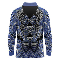Aotearoa Ngati Kahungunu Long Sleeve Polo Shirt Maori Tribal Blue Paua Shell Pattern