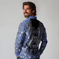 Aotearoa Ngati Kahungunu Long Sleeve Polo Shirt Maori Tribal Blue Paua Shell Pattern