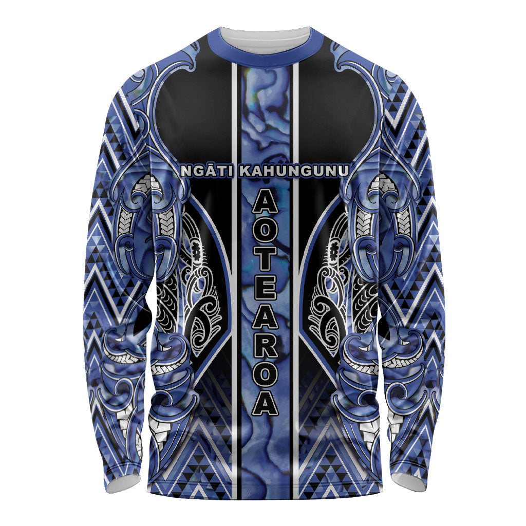 Aotearoa Ngati Kahungunu Long Sleeve Shirt Maori Tribal Blue Paua Shell Pattern