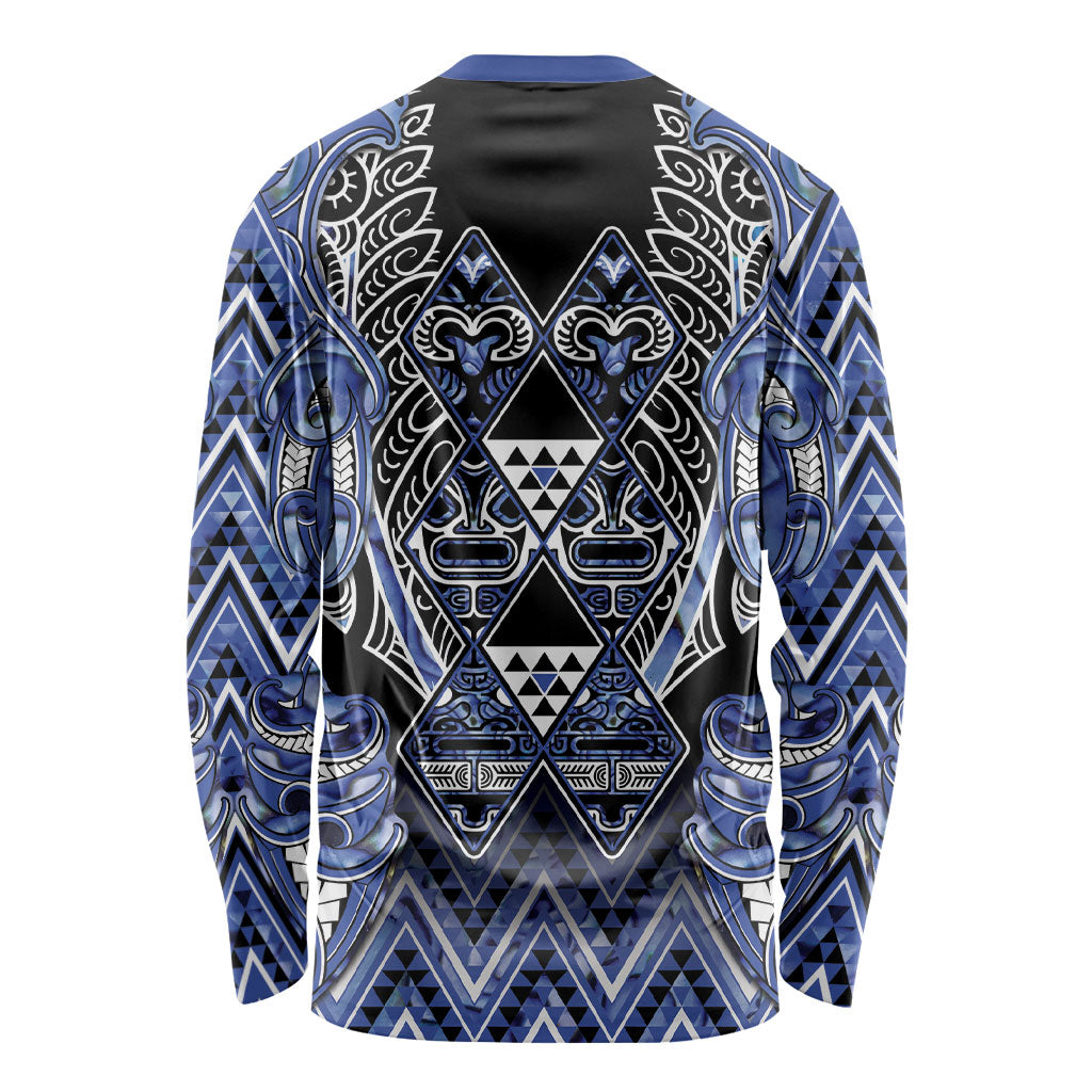 Aotearoa Ngati Kahungunu Long Sleeve Shirt Maori Tribal Blue Paua Shell Pattern
