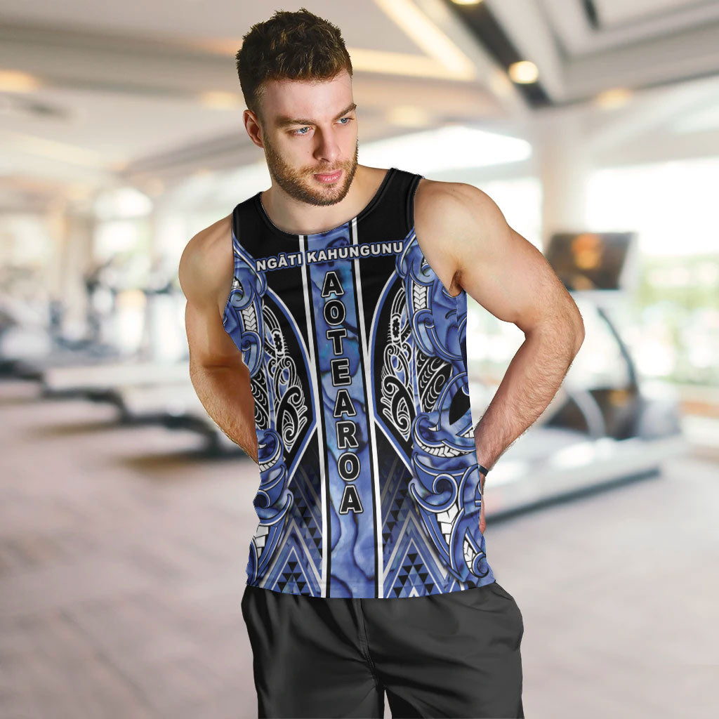 Aotearoa Ngati Kahungunu Men Tank Top Maori Tribal Blue Paua Shell Pattern