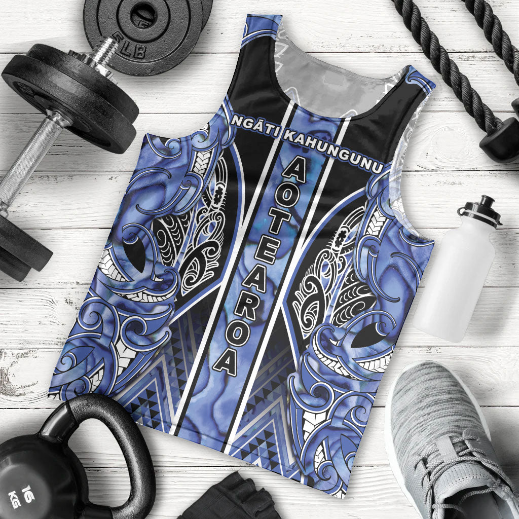 Aotearoa Ngati Kahungunu Men Tank Top Maori Tribal Blue Paua Shell Pattern