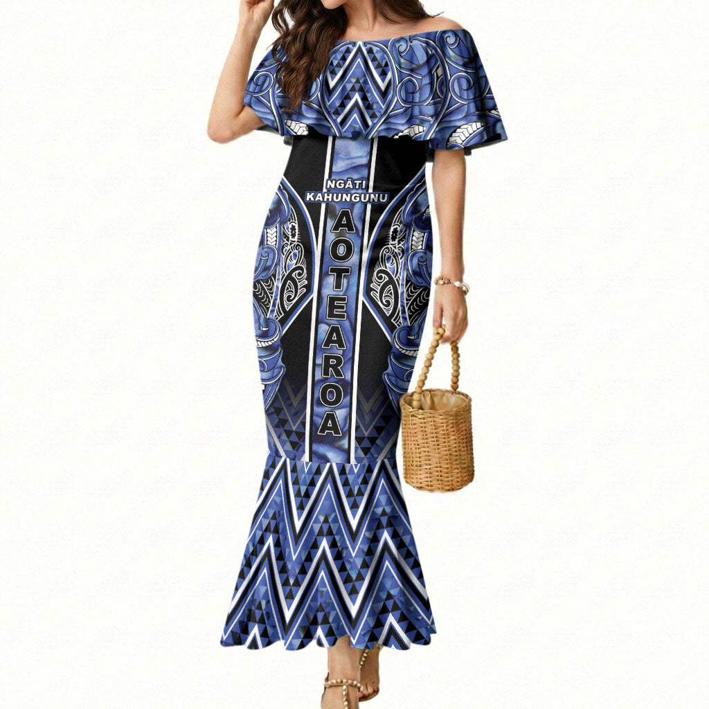 Aotearoa Ngati Kahungunu Mermaid Dress Maori Tribal Blue Paua Shell Pattern