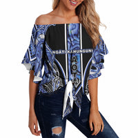 Aotearoa Ngati Kahungunu Off Shoulder Wrap Waist Top Maori Tribal Blue Paua Shell Pattern