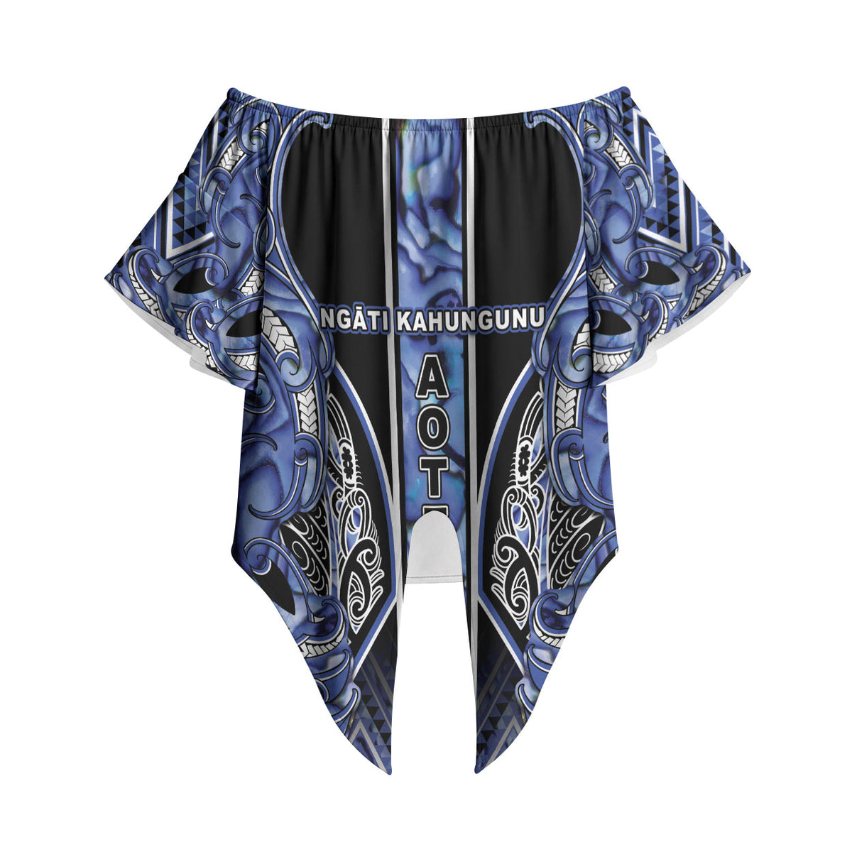 Aotearoa Ngati Kahungunu Off Shoulder Wrap Waist Top Maori Tribal Blue Paua Shell Pattern