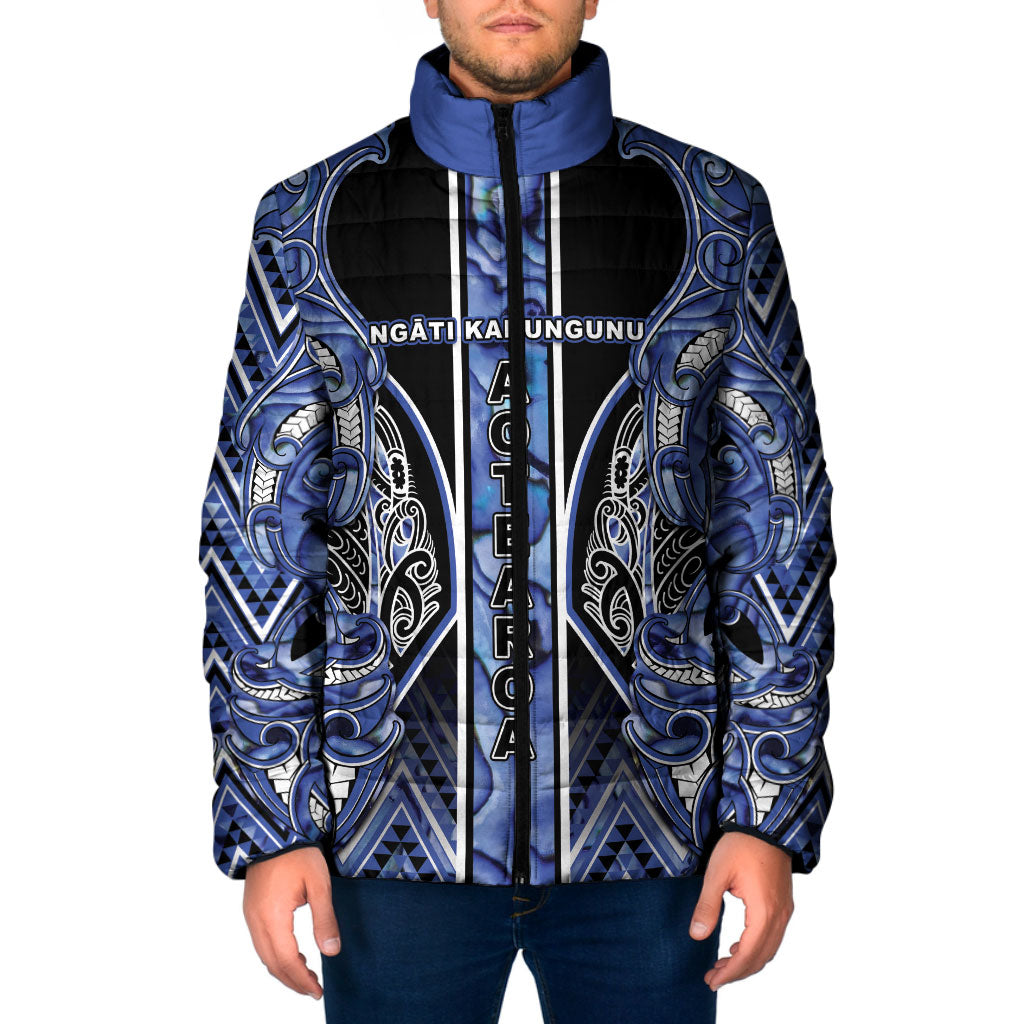 Aotearoa Ngati Kahungunu Padded Jacket Maori Tribal Blue Paua Shell Pattern DT05 Men Blue - Polynesian Pride