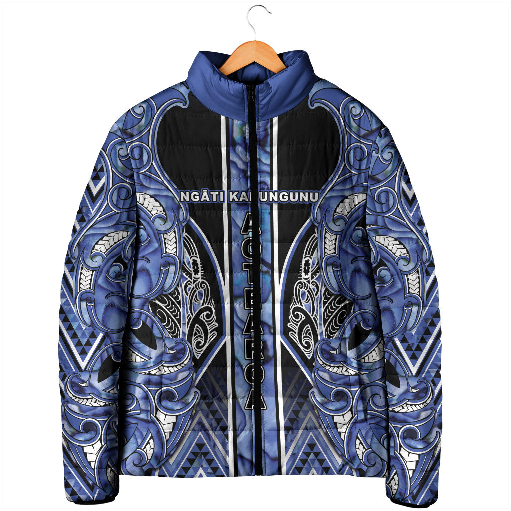Aotearoa Ngati Kahungunu Padded Jacket Maori Tribal Blue Paua Shell Pattern