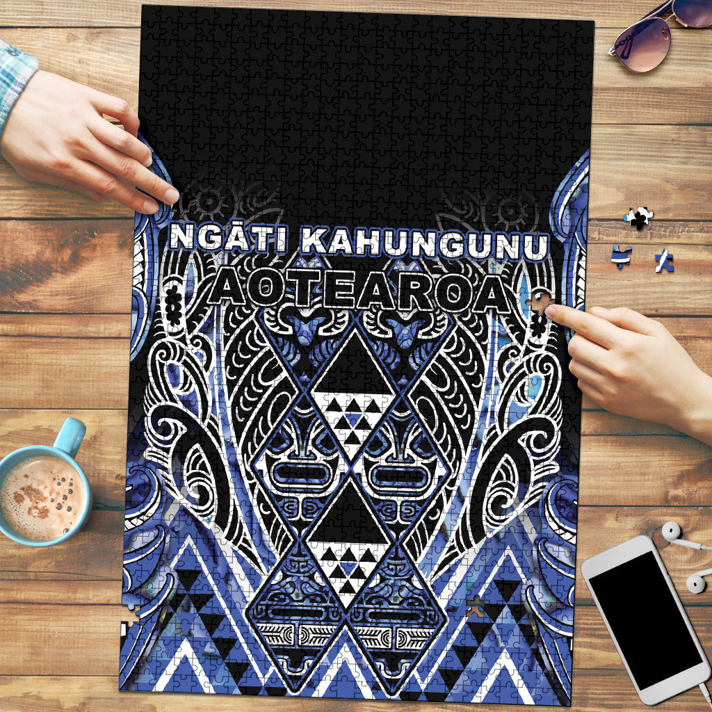 Aotearoa Ngati Kahungunu Puzzle Maori Tribal Blue Paua Shell Pattern DT05 Blue - Polynesian Pride