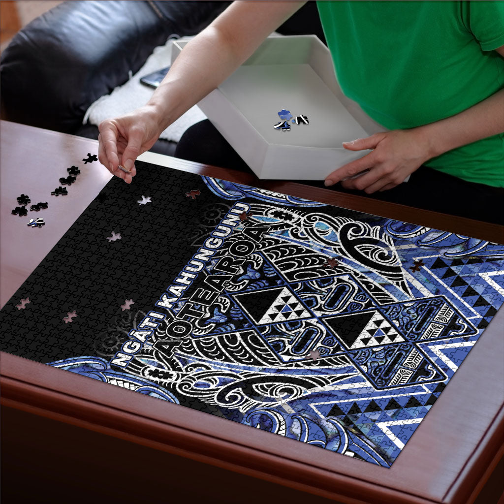 Aotearoa Ngati Kahungunu Puzzle Maori Tribal Blue Paua Shell Pattern