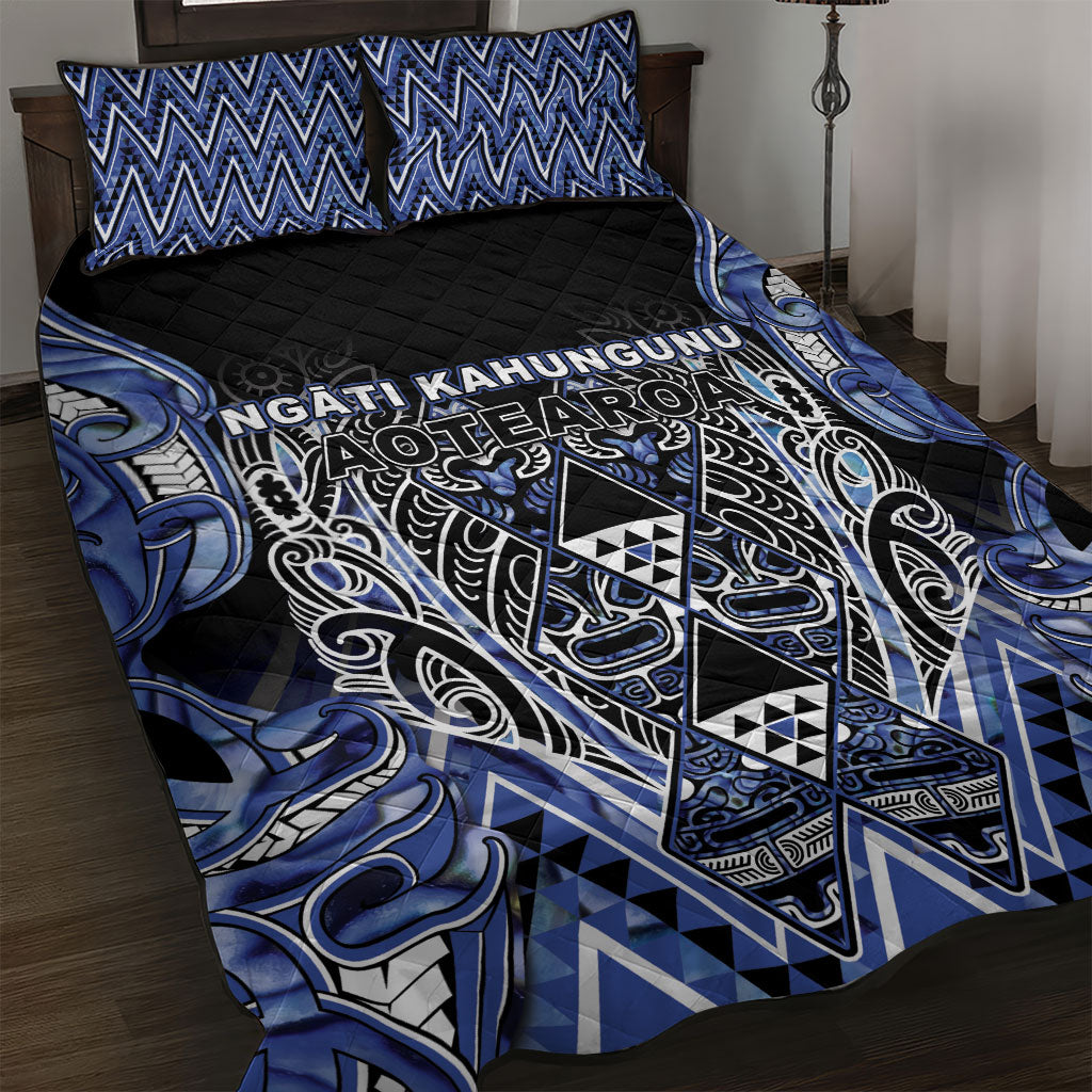 Aotearoa Ngati Kahungunu Quilt Bed Set Maori Tribal Blue Paua Shell Pattern DT05 Blue - Polynesian Pride