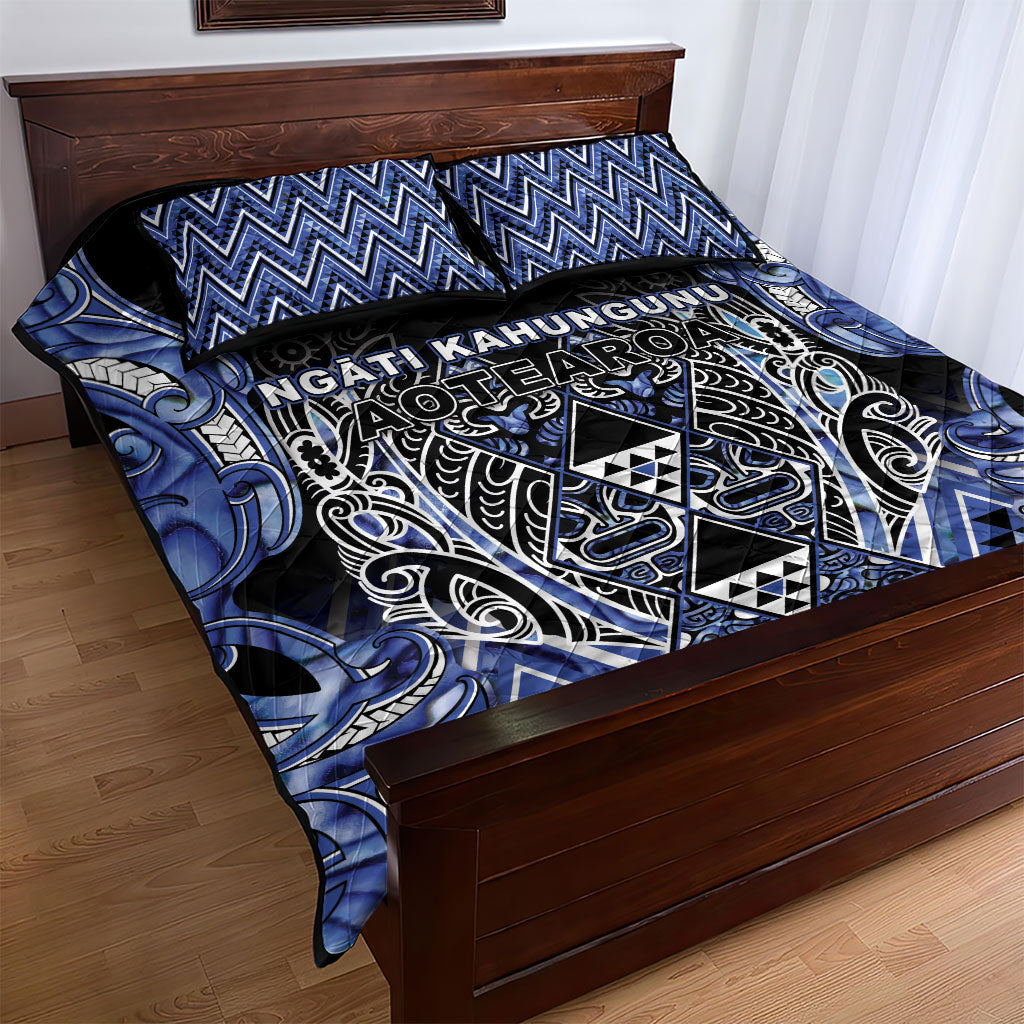 Aotearoa Ngati Kahungunu Quilt Bed Set Maori Tribal Blue Paua Shell Pattern