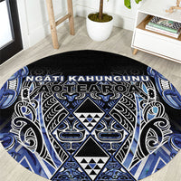Aotearoa Ngati Kahungunu Round Carpet Maori Tribal Blue Paua Shell Pattern