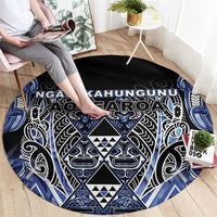 Aotearoa Ngati Kahungunu Round Carpet Maori Tribal Blue Paua Shell Pattern