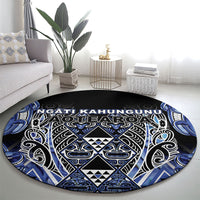 Aotearoa Ngati Kahungunu Round Carpet Maori Tribal Blue Paua Shell Pattern