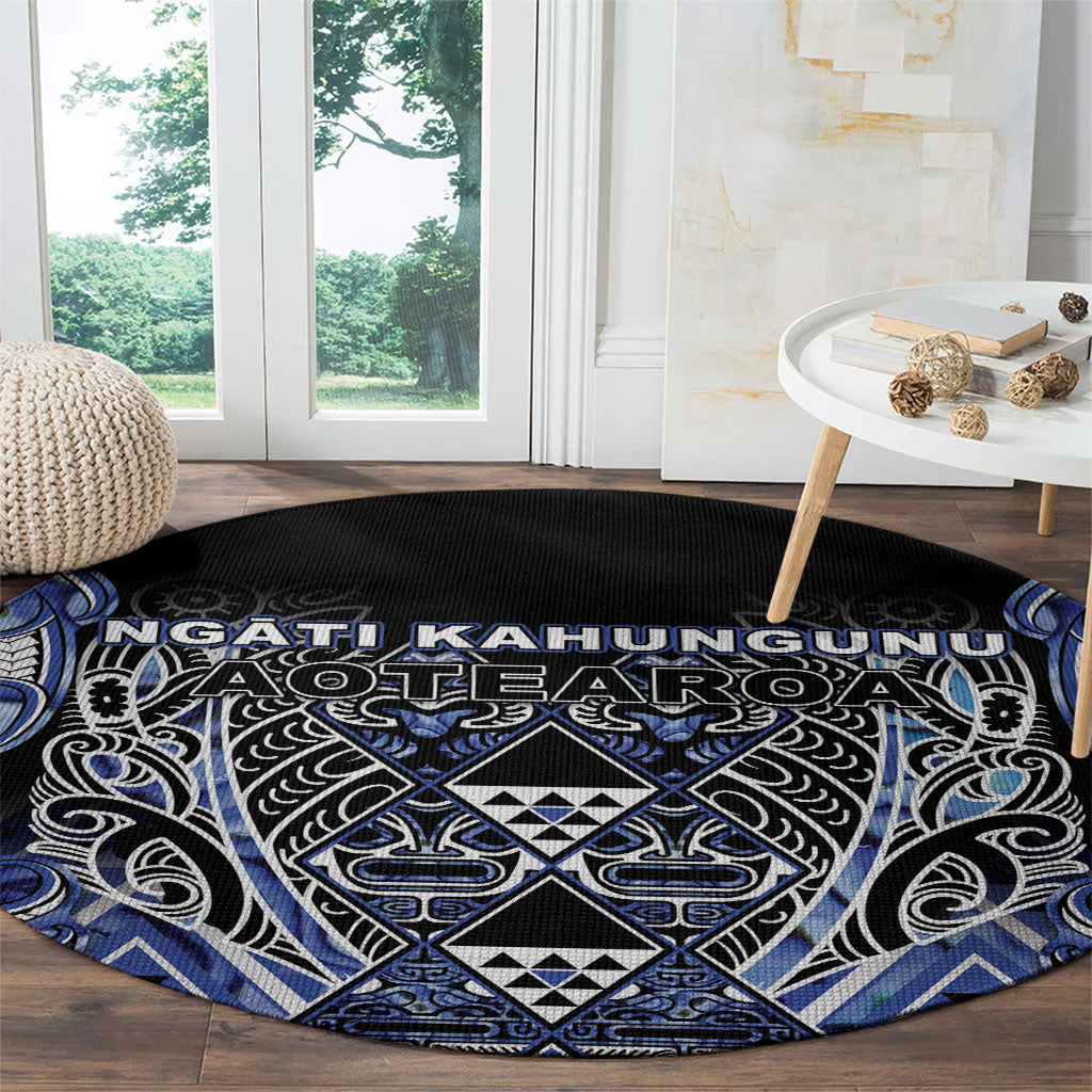 Aotearoa Ngati Kahungunu Round Carpet Maori Tribal Blue Paua Shell Pattern