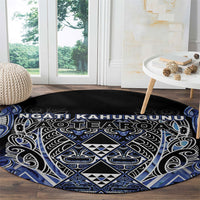 Aotearoa Ngati Kahungunu Round Carpet Maori Tribal Blue Paua Shell Pattern