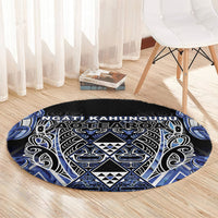 Aotearoa Ngati Kahungunu Round Carpet Maori Tribal Blue Paua Shell Pattern