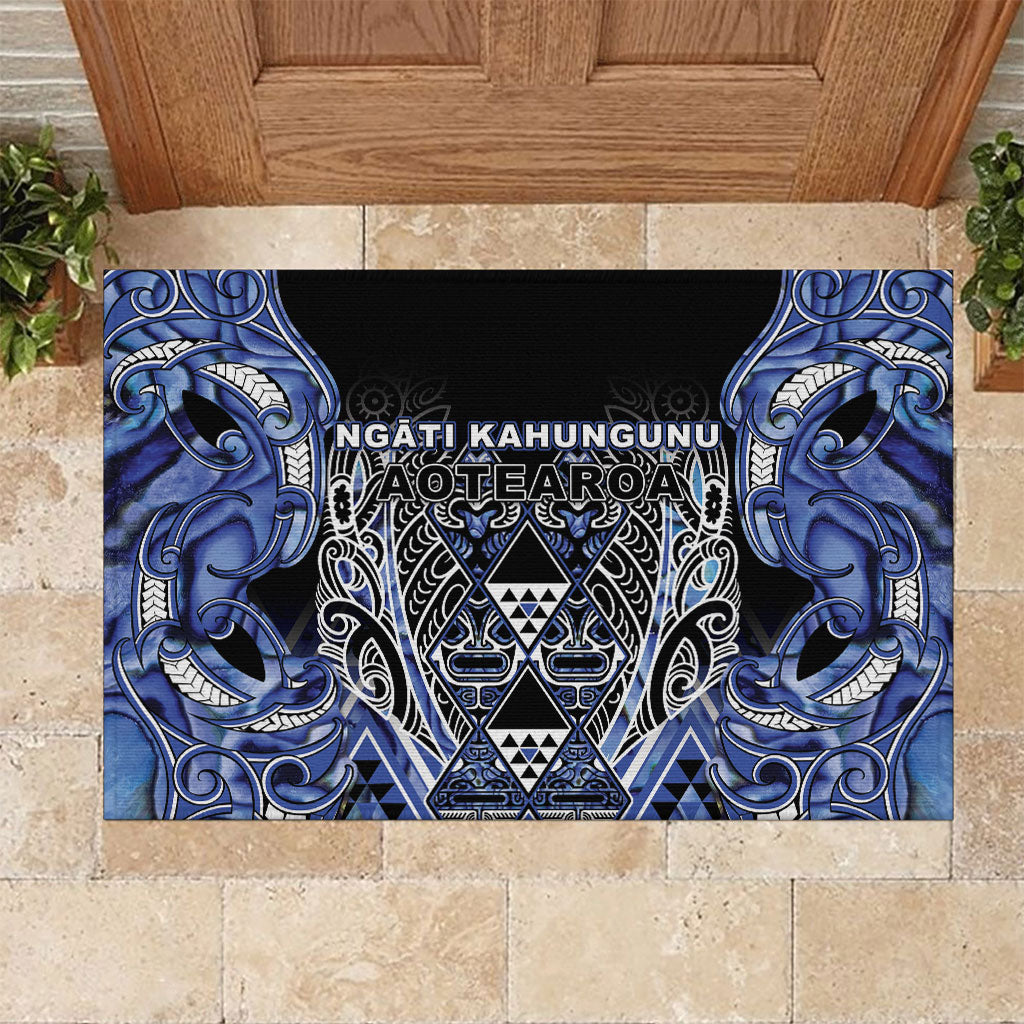 Aotearoa Ngati Kahungunu Rubber Doormat Maori Tribal Blue Paua Shell Pattern DT05 Blue - Polynesian Pride