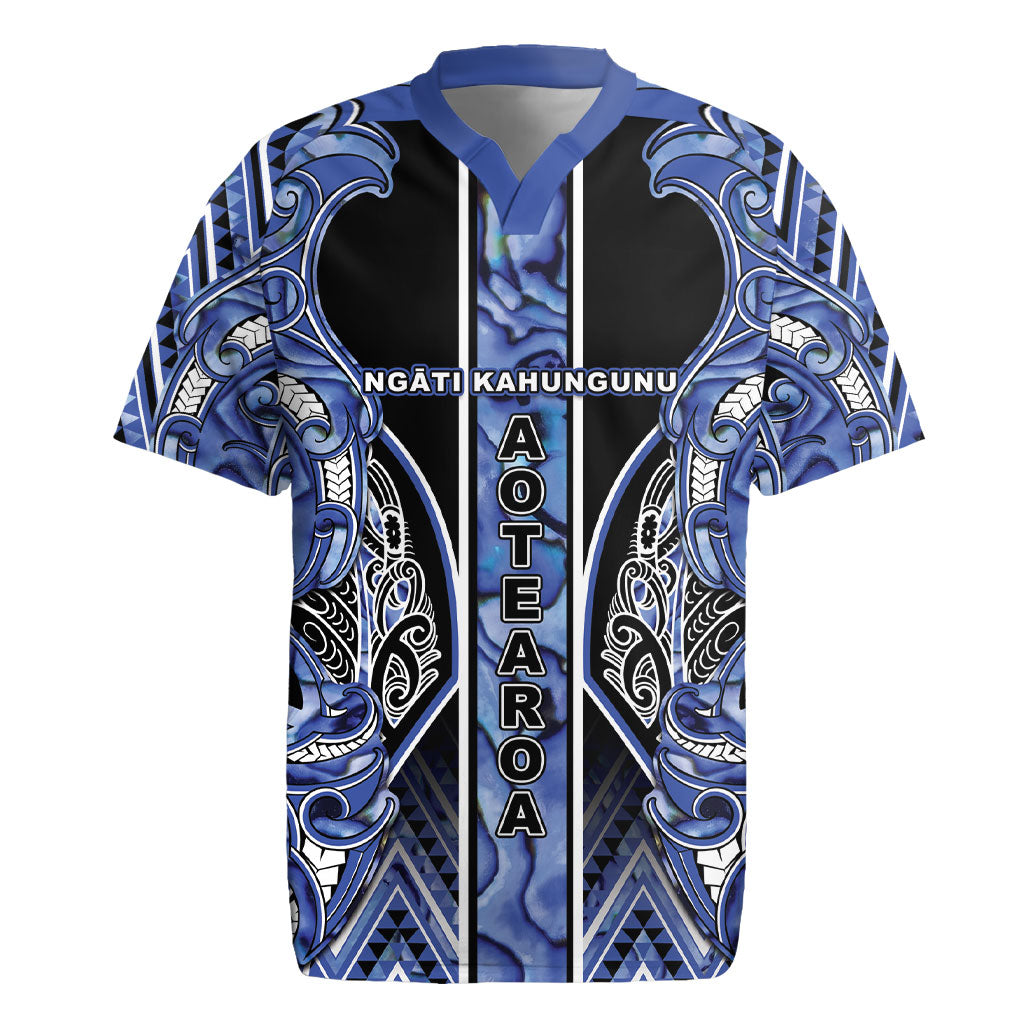 Aotearoa Ngati Kahungunu Rugby Jersey Maori Tribal Blue Paua Shell Pattern