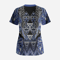 Aotearoa Ngati Kahungunu Scrub Top Maori Tribal Blue Paua Shell Pattern