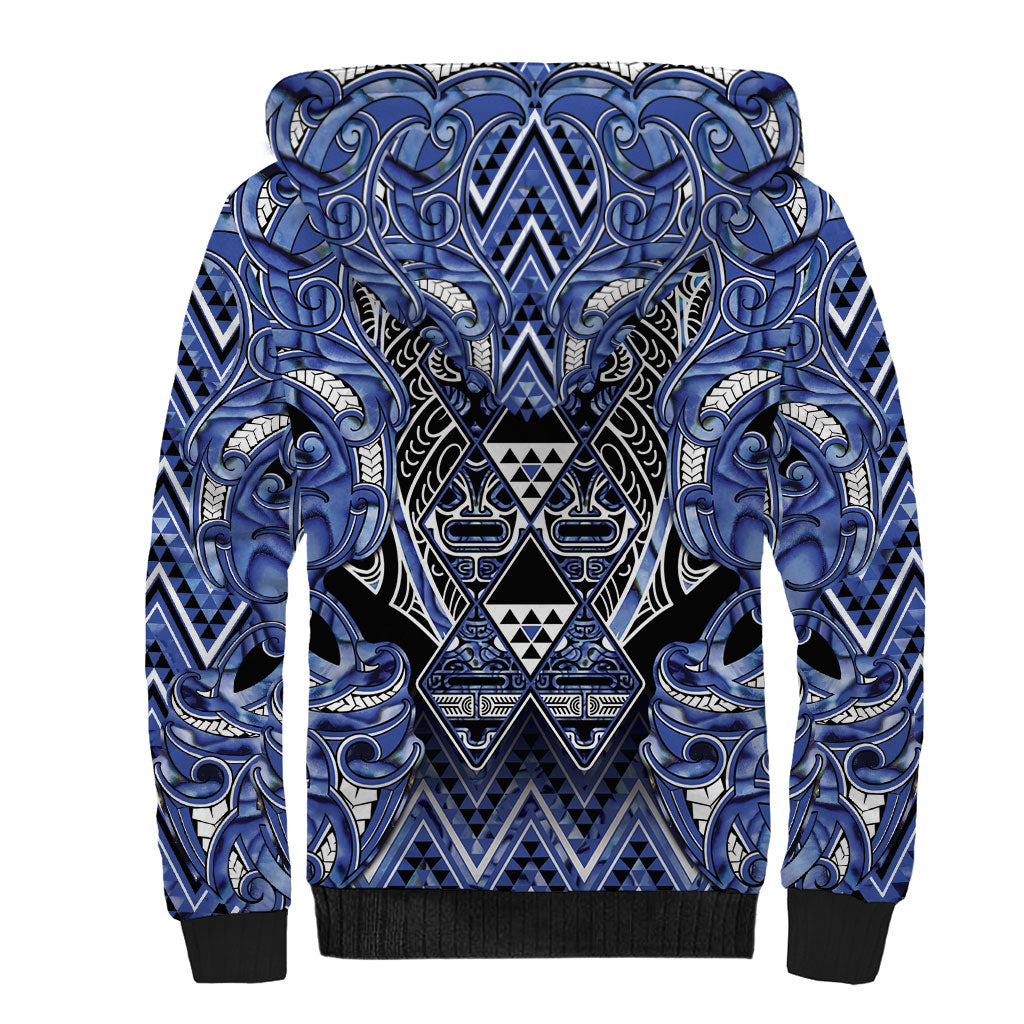 Aotearoa Ngati Kahungunu Sherpa Hoodie Maori Tribal Blue Paua Shell Pattern
