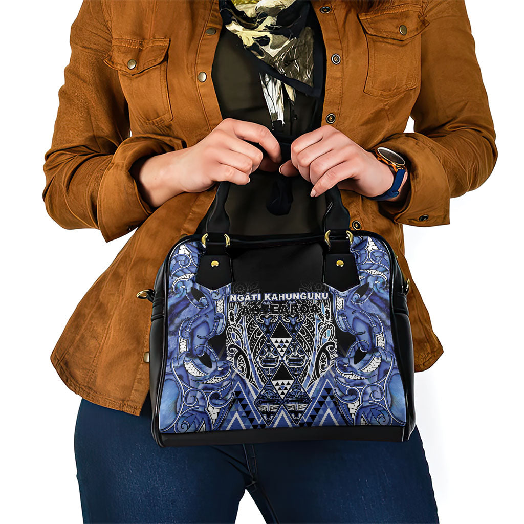 Aotearoa Ngati Kahungunu Shoulder Handbag Maori Tribal Blue Paua Shell Pattern
