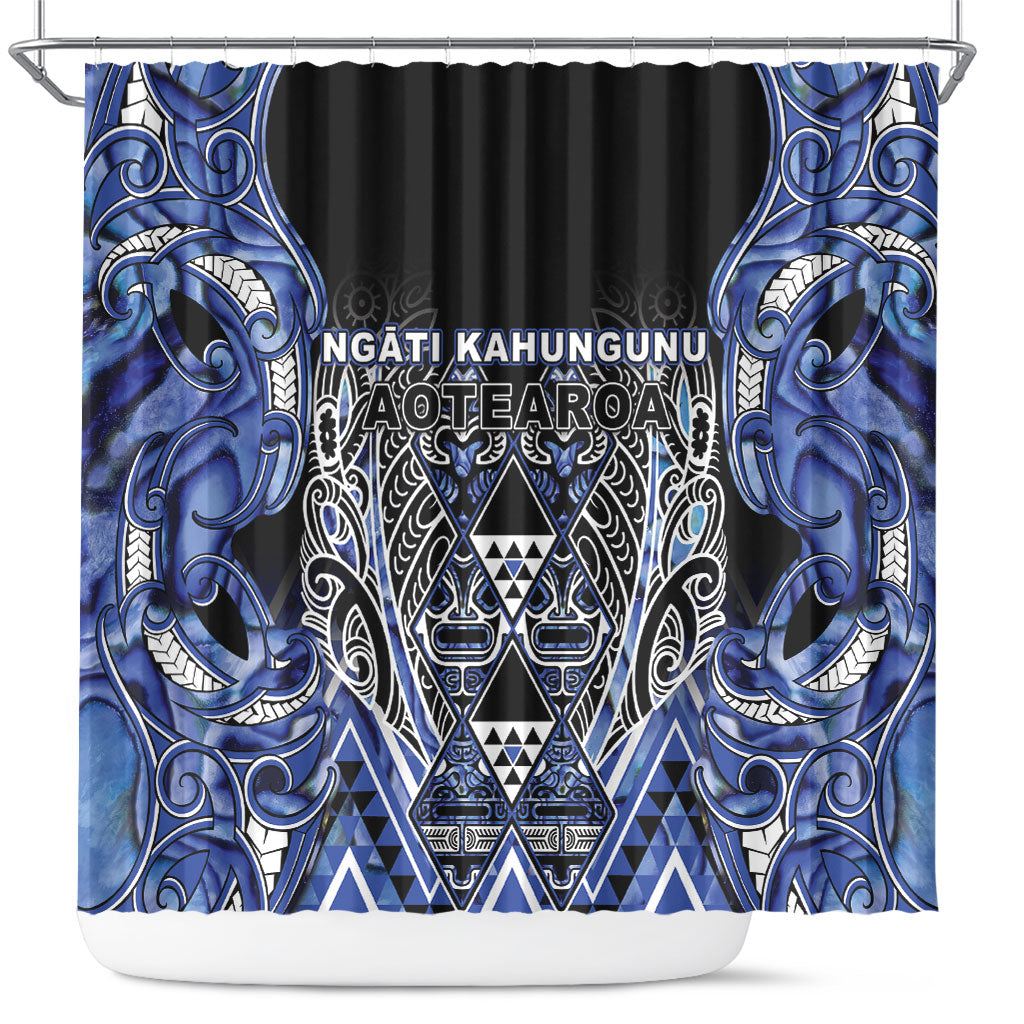 Aotearoa Ngati Kahungunu Shower Curtain Maori Tribal Blue Paua Shell Pattern DT05 Blue - Polynesian Pride