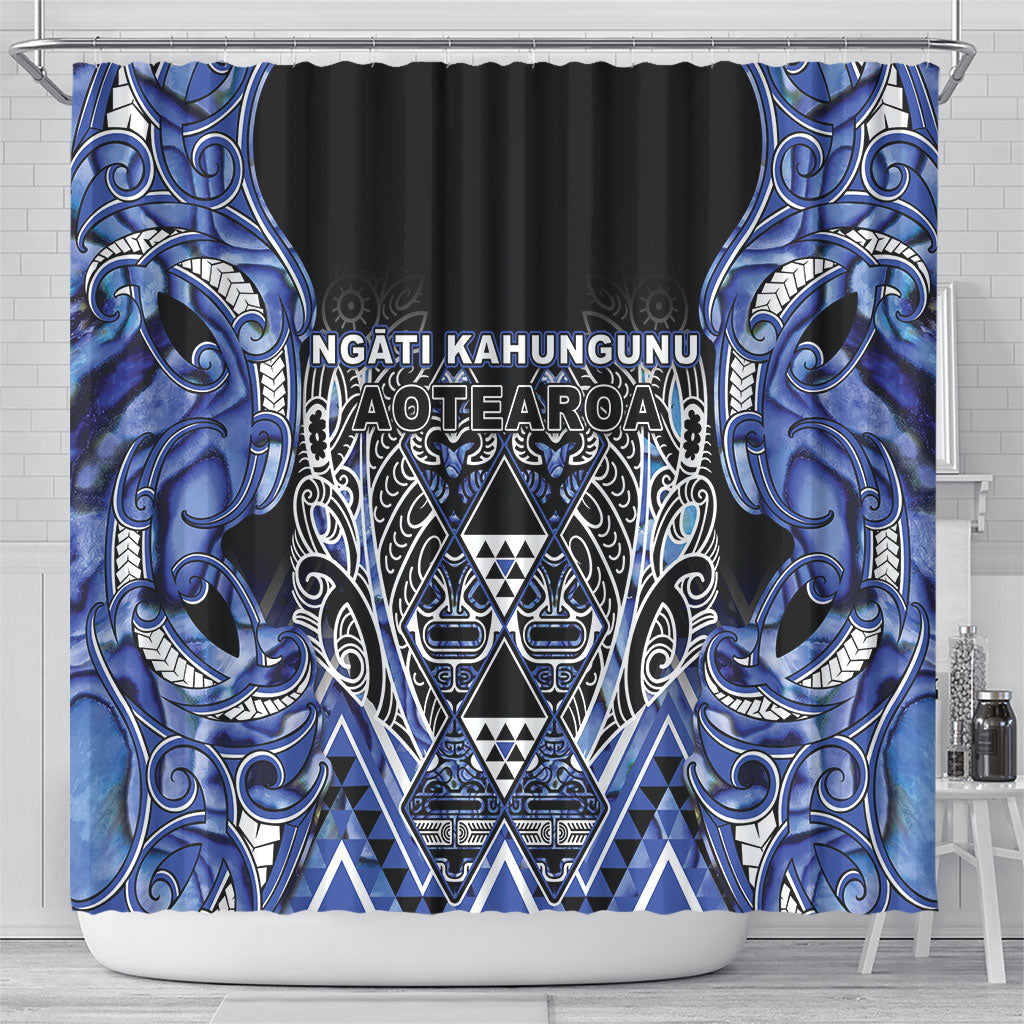 Aotearoa Ngati Kahungunu Shower Curtain Maori Tribal Blue Paua Shell Pattern