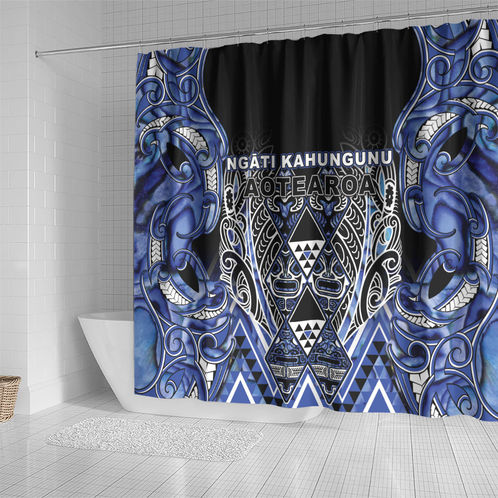 Aotearoa Ngati Kahungunu Shower Curtain Maori Tribal Blue Paua Shell Pattern