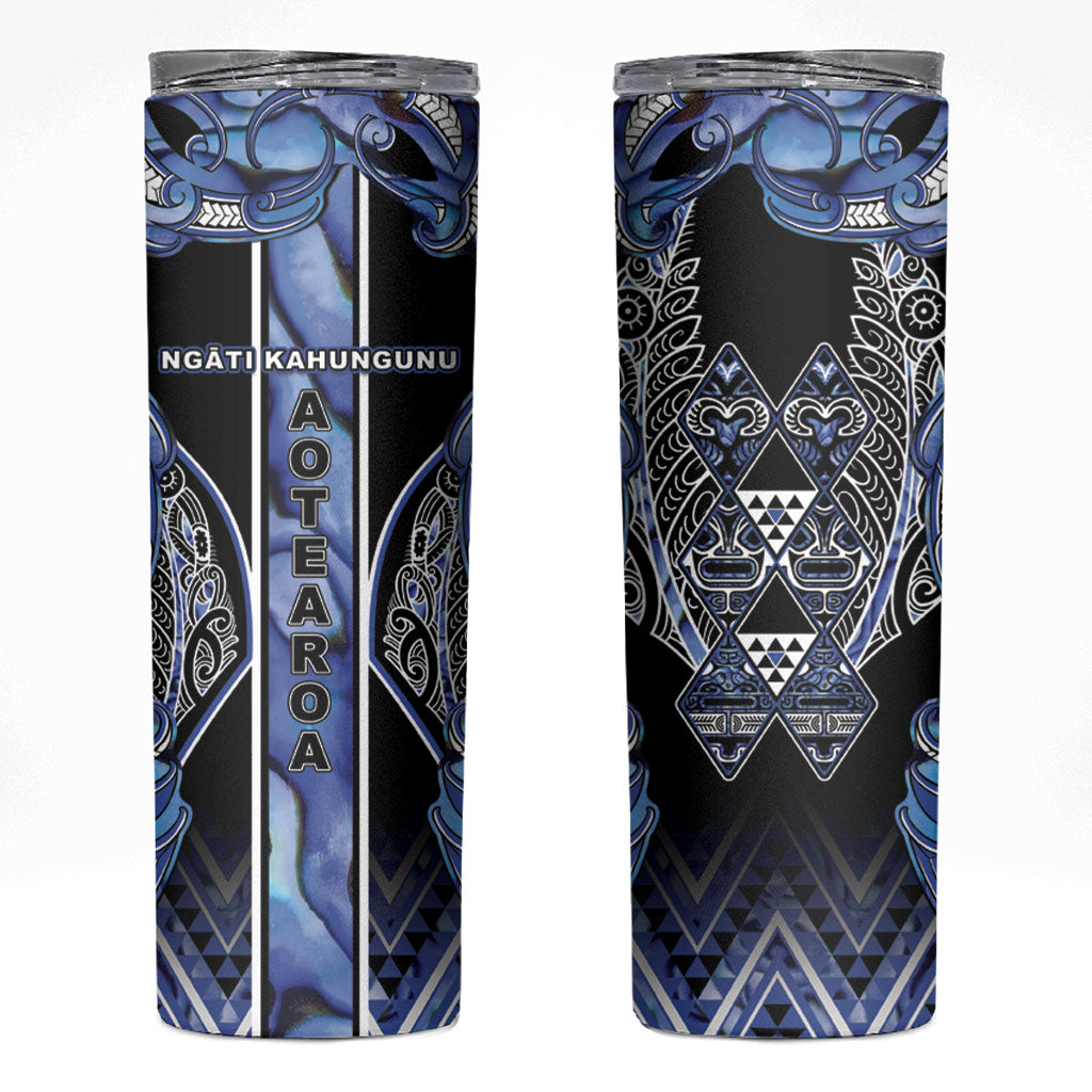 Aotearoa Ngati Kahungunu Skinny Tumbler Maori Tribal Blue Paua Shell Pattern DT05 Blue - Polynesian Pride