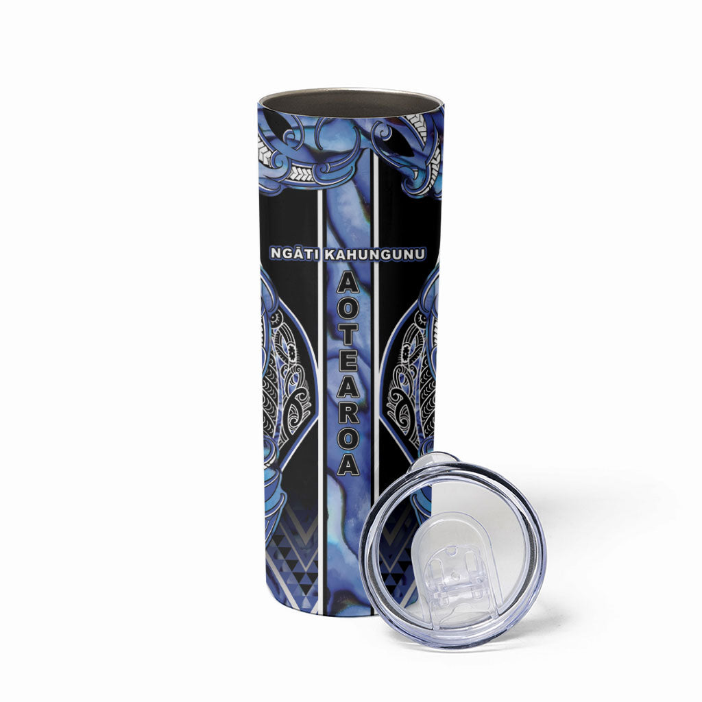Aotearoa Ngati Kahungunu Skinny Tumbler Maori Tribal Blue Paua Shell Pattern