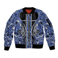 Aotearoa Ngati Kahungunu Sleeve Zip Bomber Jacket Maori Tribal Blue Paua Shell Pattern