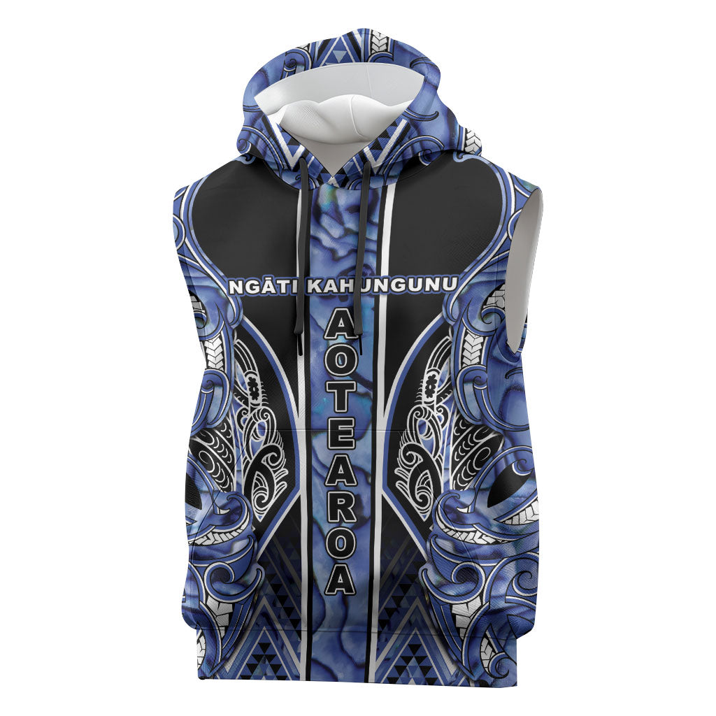 Aotearoa Ngati Kahungunu Sleeveless Hoodie Maori Tribal Blue Paua Shell Pattern