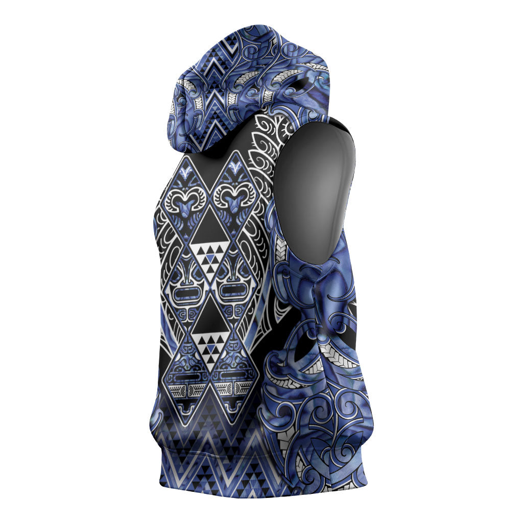 Aotearoa Ngati Kahungunu Sleeveless Hoodie Maori Tribal Blue Paua Shell Pattern