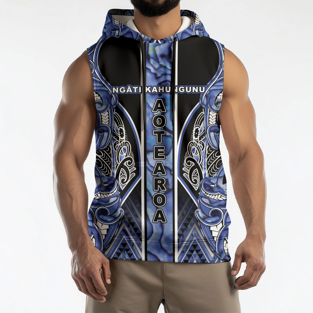 Aotearoa Ngati Kahungunu Sleeveless Hoodie Maori Tribal Blue Paua Shell Pattern