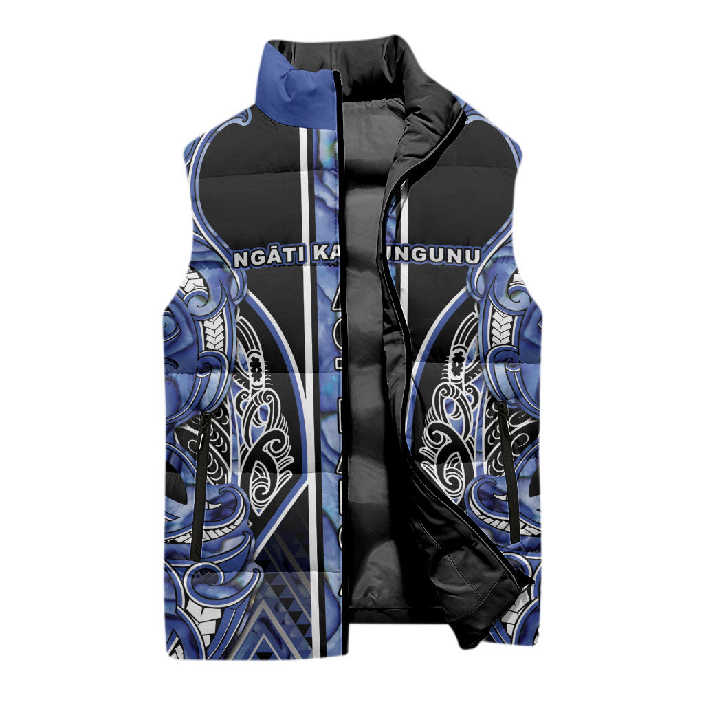 Aotearoa Ngati Kahungunu Sleeveless Puffer Jacket Maori Tribal Blue Paua Shell Pattern