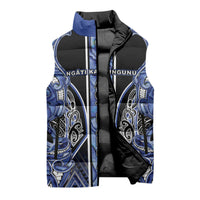 Aotearoa Ngati Kahungunu Sleeveless Puffer Jacket Maori Tribal Blue Paua Shell Pattern