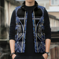 Aotearoa Ngati Kahungunu Sleeveless Puffer Jacket Maori Tribal Blue Paua Shell Pattern