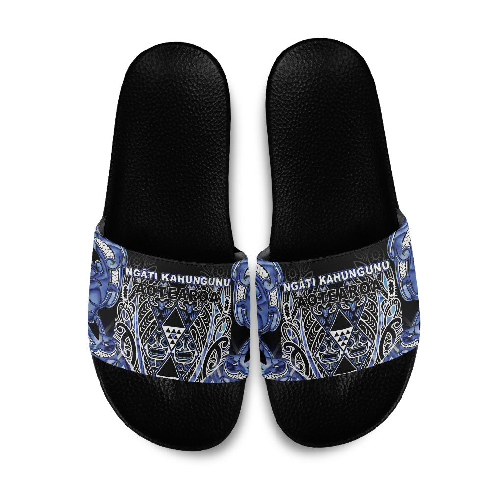 Aotearoa Ngati Kahungunu Slide Sandals Maori Tribal Blue Paua Shell Pattern