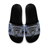 Aotearoa Ngati Kahungunu Slide Sandals Maori Tribal Blue Paua Shell Pattern