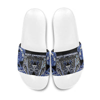 Aotearoa Ngati Kahungunu Slide Sandals Maori Tribal Blue Paua Shell Pattern