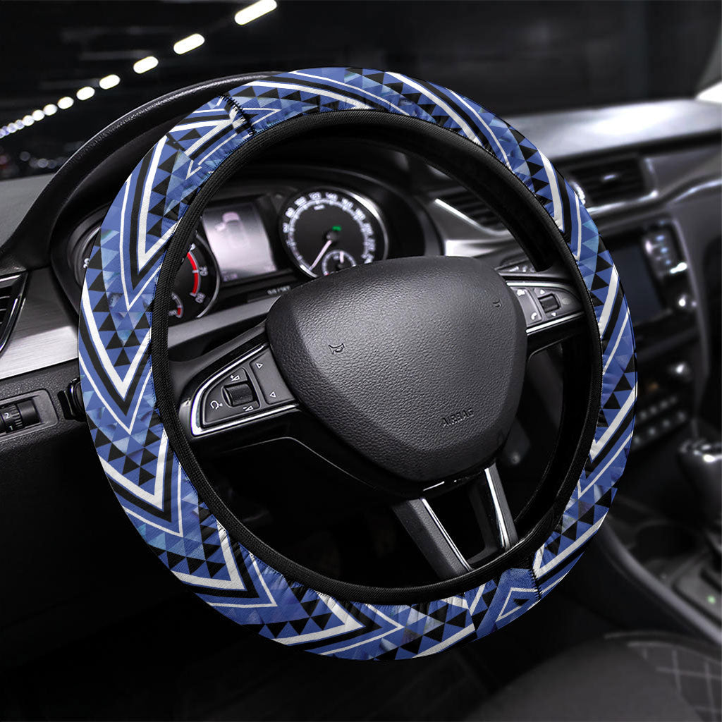 Aotearoa Ngati Kahungunu Steering Wheel Cover Maori Tribal Blue Paua Shell Pattern DT05 Universal Fit Blue - Polynesian Pride
