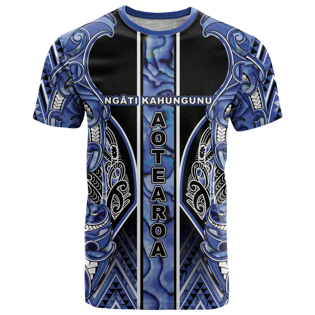 Aotearoa Ngati Kahungunu T Shirt Maori Tribal Blue Paua Shell Pattern