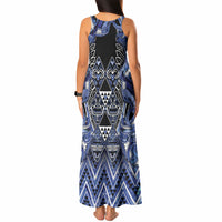 Aotearoa Ngati Kahungunu Tank Maxi Dress Maori Tribal Blue Paua Shell Pattern