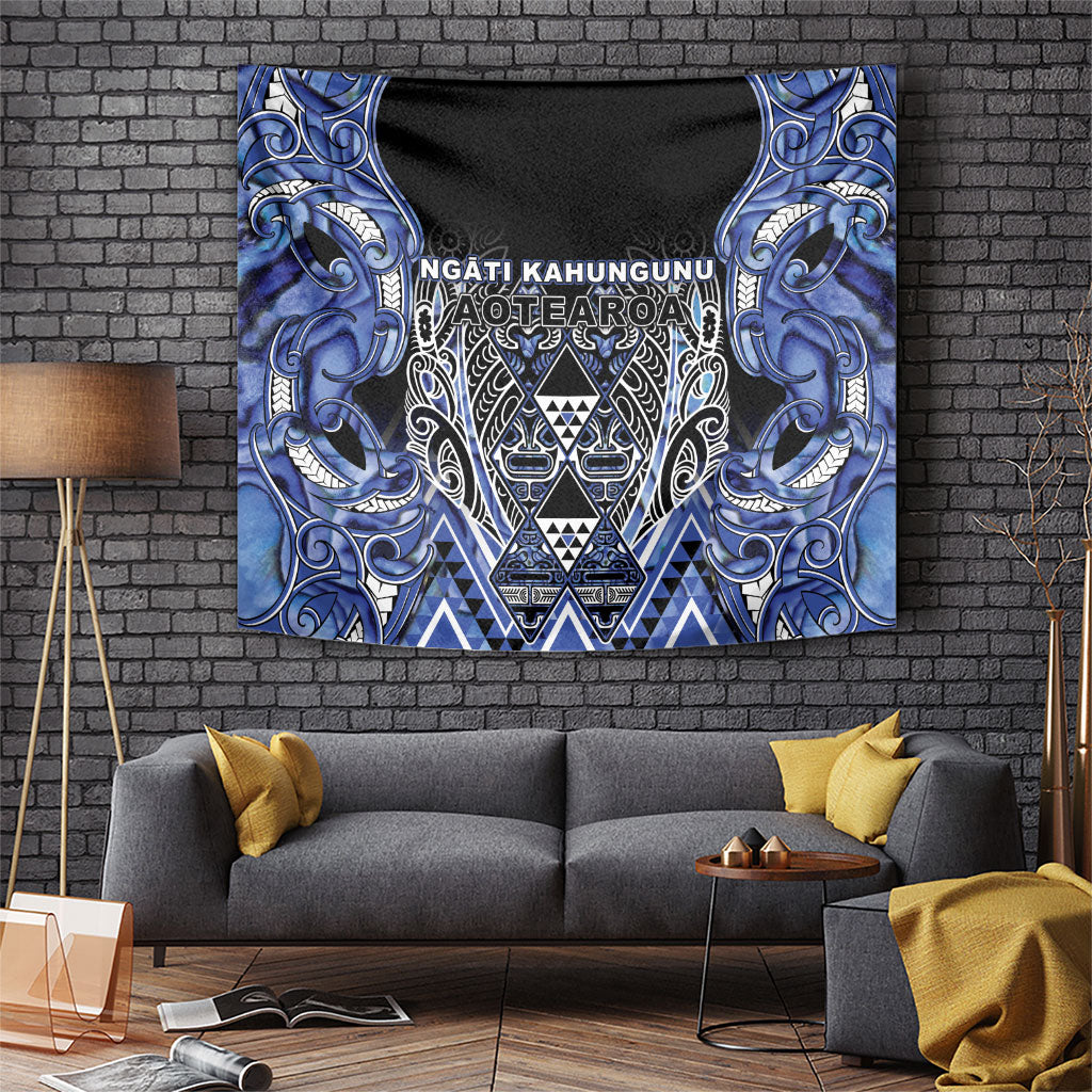 Aotearoa Ngati Kahungunu Tapestry Maori Tribal Blue Paua Shell Pattern DT05 Blue - Polynesian Pride