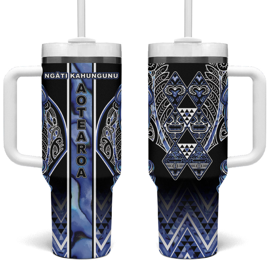 Aotearoa Ngati Kahungunu Tumbler With Handle Maori Tribal Blue Paua Shell Pattern DT05 One Size: 40 oz Blue - Polynesian Pride