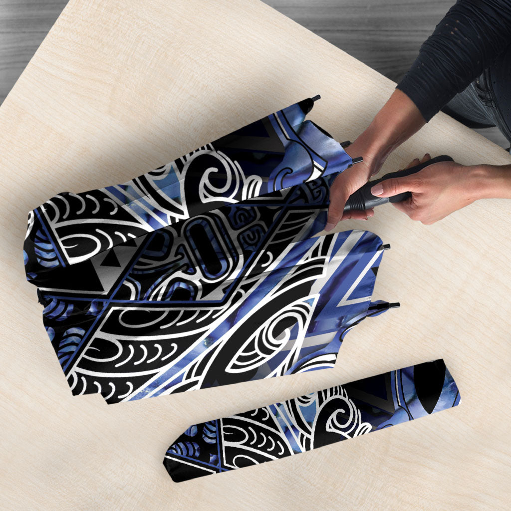 Aotearoa Ngati Kahungunu Umbrella Maori Tribal Blue Paua Shell Pattern